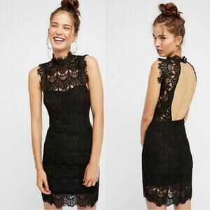 Free People Black Lace Open Back Mini Dress